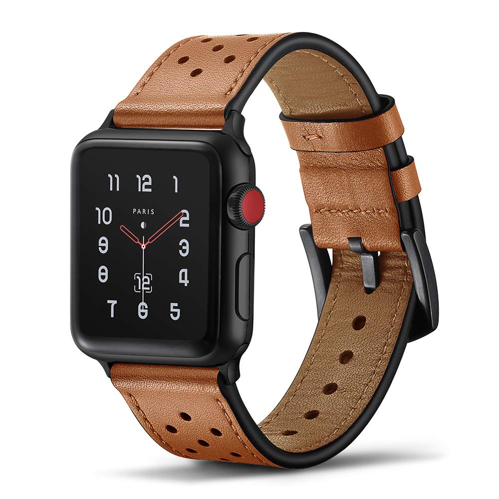 MyColorfulBands Leather Apple Watch Band, Genuine Leather, 38mm/40mm/41mm/42mm/44mm/45mm, Merino White Print